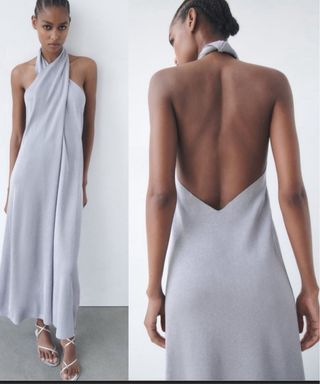 Vestido largo plateado Zara L-XL