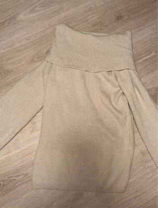 Vestido jersey off-shoulder beige