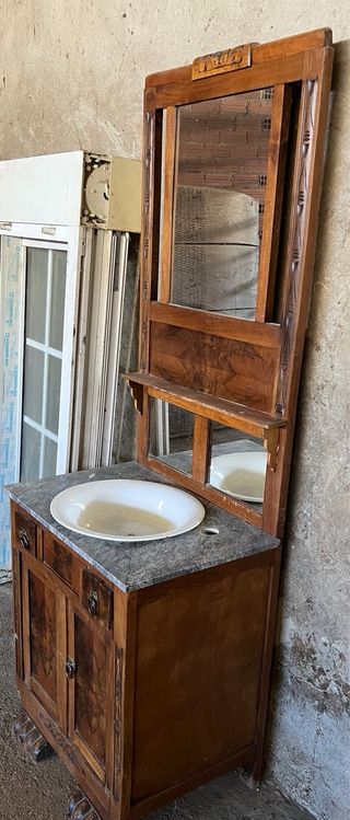 Palancanero restaurado lavabo madera mármol