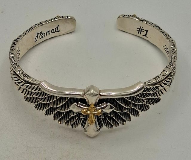 Pulsera artesanal Plata 925 Alas de angel y Cruz