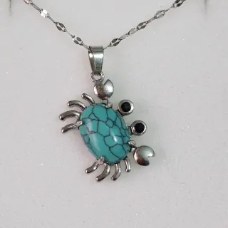 Collar Cangrejo Turquesa Natural Plata