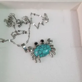 Collar Cangrejo Turquesa Natural Plata