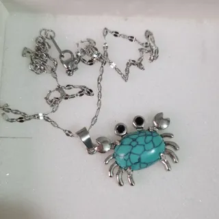 Collar Cangrejo Turquesa Natural Plata