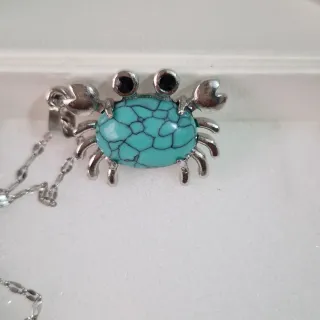 Collar Cangrejo Turquesa Natural Plata