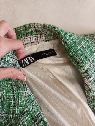 Blazer Zara fantasia verde e bianco taglia S