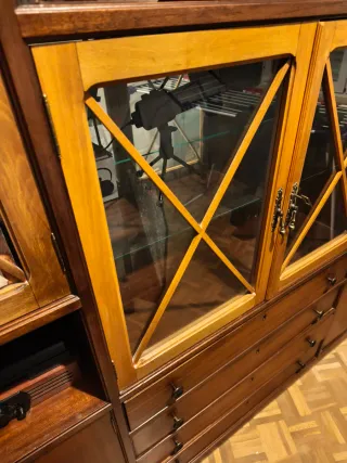 Armario de madera con vitrina