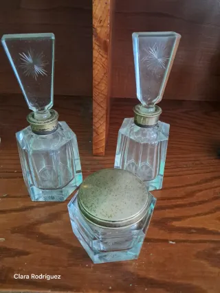 Juego tocador cristal y plata