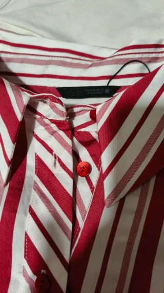 Camisa Zara Rayas Rojas y Blancas Talla XL