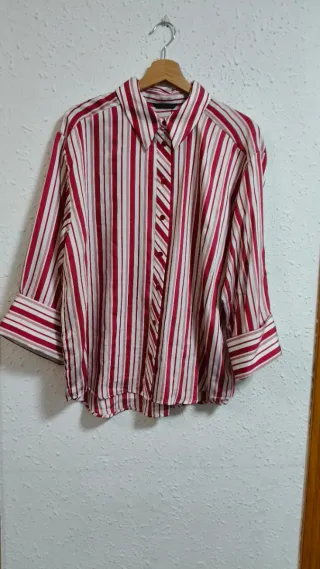 Camisa Zara Rayas Rojas y Blancas Talla XL