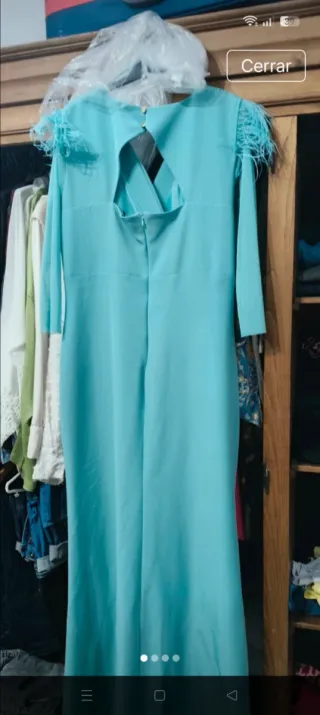 Vestido de fiesta largo color verde azulado