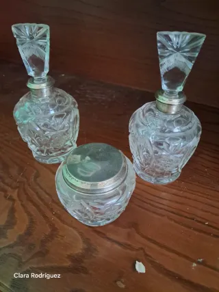 Juego tocador cristal y plata