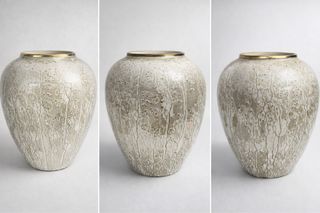 Jarrón Cerámica Beige Dorado Efecto Envejecido