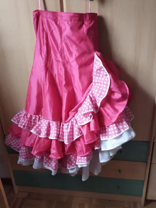 Falda flamenca volantes lunares rosa XL