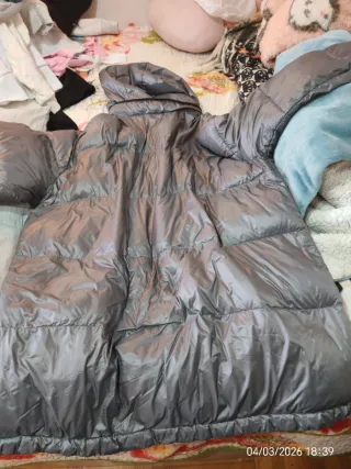 Abrigo Michael Kors Plumas Ligero XL Gris Amarillo