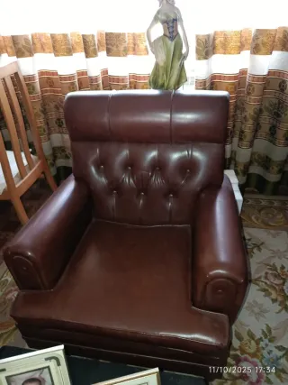 Divano Vintage in Pelle Marrone, skai