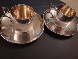 2 Tazas Café Plata Ley con Platillos