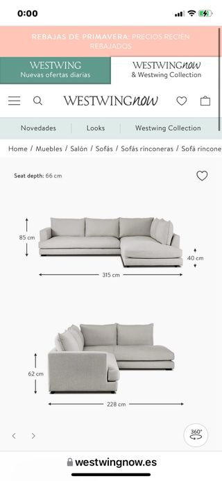 Sofá Chaiselongue Kenay Home Gris Claro