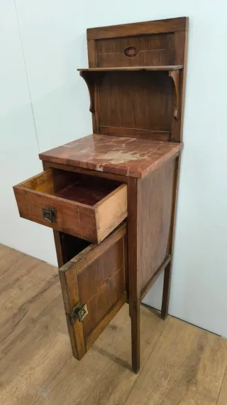 MESITA O MESILLA ANTIGUA DE MADERA CON MARMOL