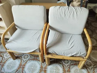 Sillones vintage bambú y tela dos unidades