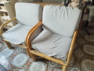Sillones vintage bambú y tela dos unidades