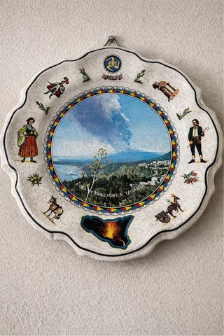 Piatto decorativo Sicilia Etna in eruzione