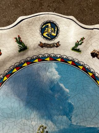 Piatto decorativo Sicilia Etna in eruzione