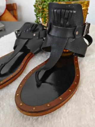 Sandalias Zara Piel Negra Talla 37