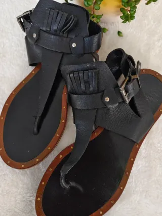 Sandalias Zara Piel Negra Talla 37