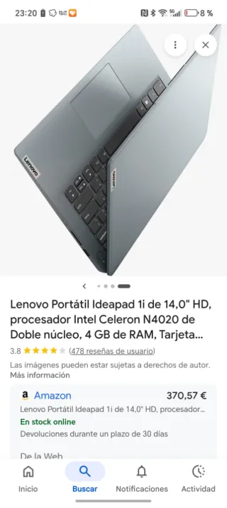 Portátil Lenovo idea pad 1 modelo 14IGL05 Windows