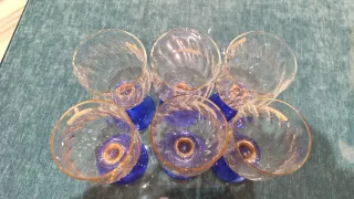 Juego 6 copas cristal azul