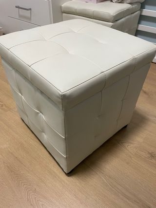 2 unidades- Puf cuadrado blanco polipiel