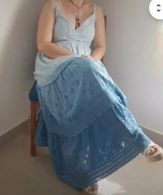 Vestido largo, en tres tonos de azul, T38