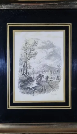 Grabado de Vicente Roso, Jinete y Perros