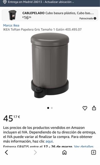 Cubo basura baño pedal gris