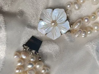 Collar Perlas Agua Dulce Vintage Flor Nácar