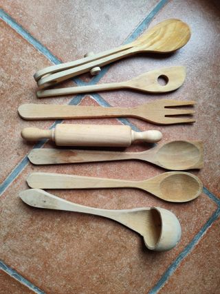 Juego utensilios cocina madera