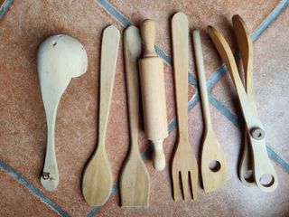 Juego utensilios cocina madera