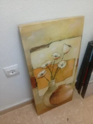 Cuadro decorativo flores beige y naranja