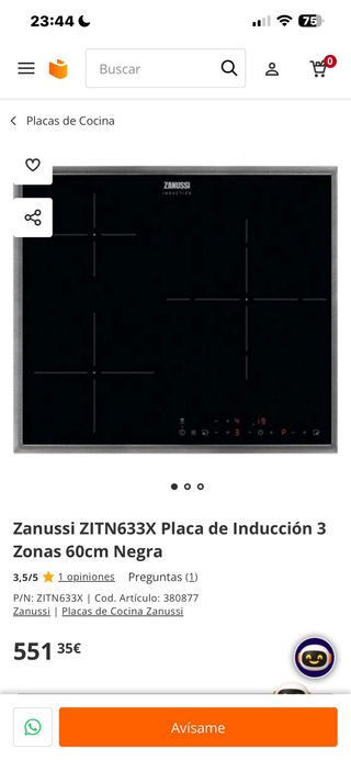 Placa de inducción Zanussi