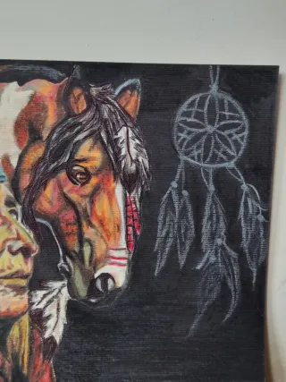 Ritratto indiano con cavallo e acchiappasogni