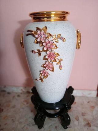 Jarrón Decorativo Cerámica Dorado y Blanco