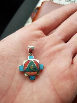 Cruz plata 925 mexico con mosaico gemas naturales