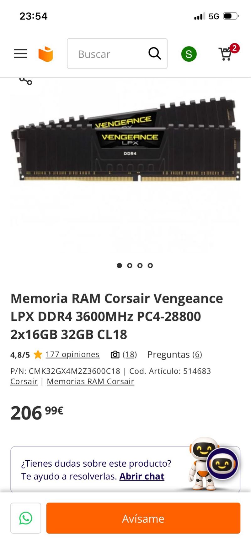 Memoria RAM Corsair Vengeance LPX 32GB