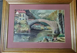 Pintura de paisaje con puente