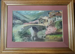 Pintura de paisaje con puente