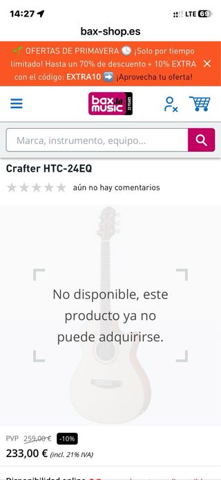 Guitarra Electroacústica Crafter con EQ