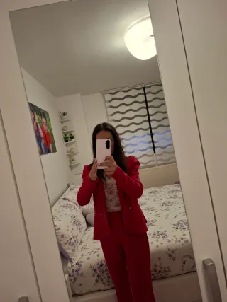 Traje de chaqueta rosa mujer