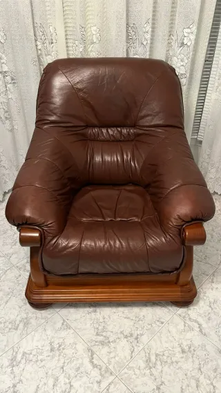 Sofá 3 plazas y 2 sillones piel marrón