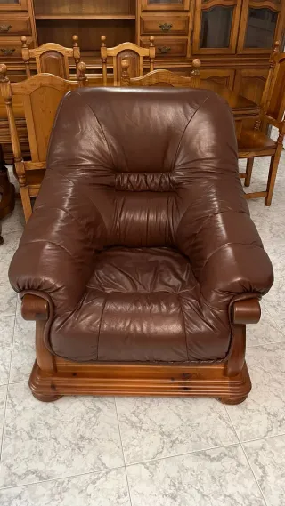 Sofá 3 plazas y 2 sillones piel marrón
