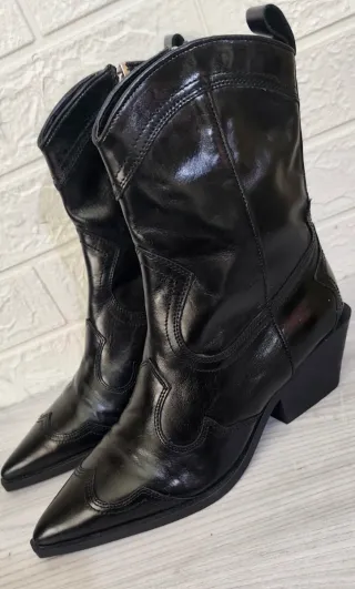 Botines cowboy piel negros